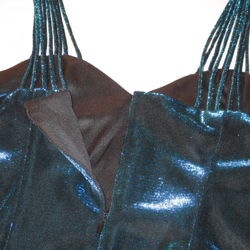 LATE EDITION, LTD AQUA/BLACK SPARKLE DRESS - Picture 4 of 8